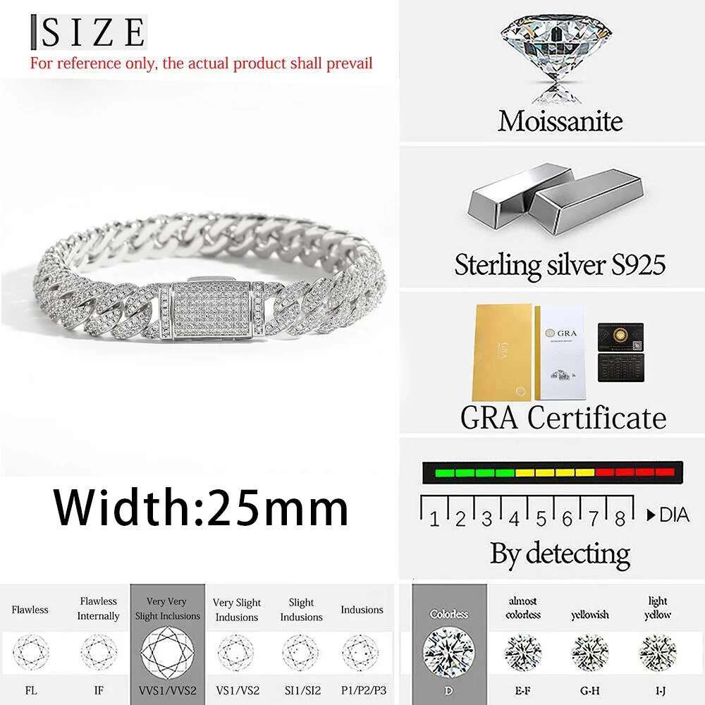 10mm Bg Iced Out 2 Rows VVS Dia Sterg Sier Moissanite Cuban k Chain Bracelet for Women Hip Hop