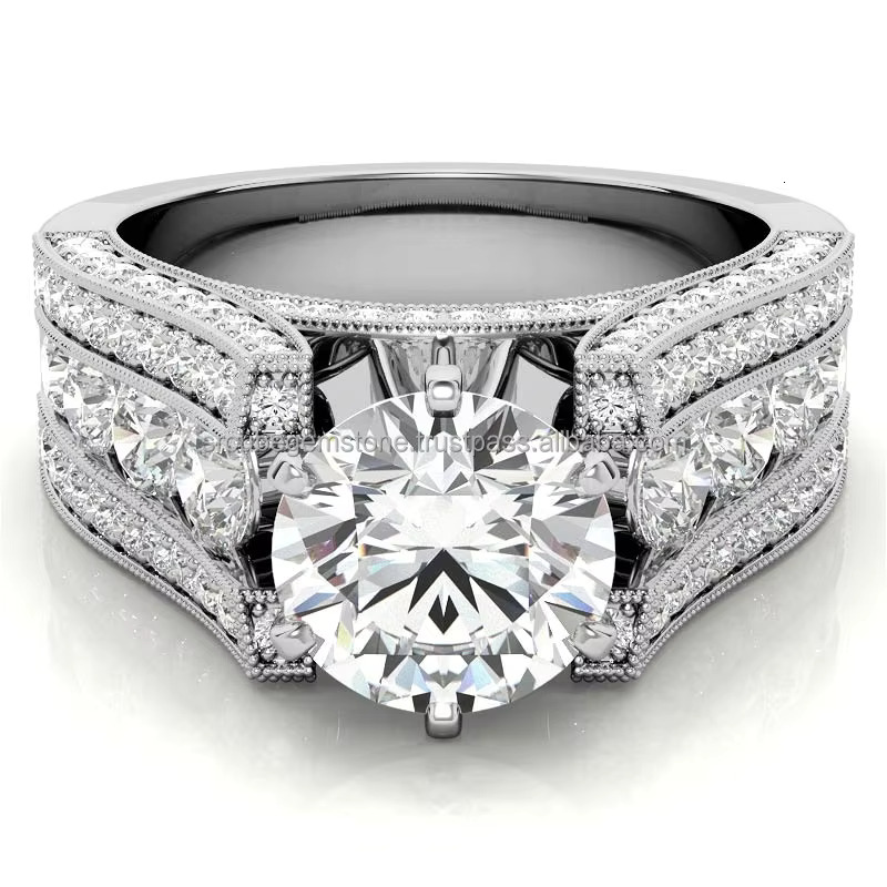 Unique Moissanite Cathedral Engagement Ring with Milgrain Accents for Women Igi Certified Dia Fancy New Pattern