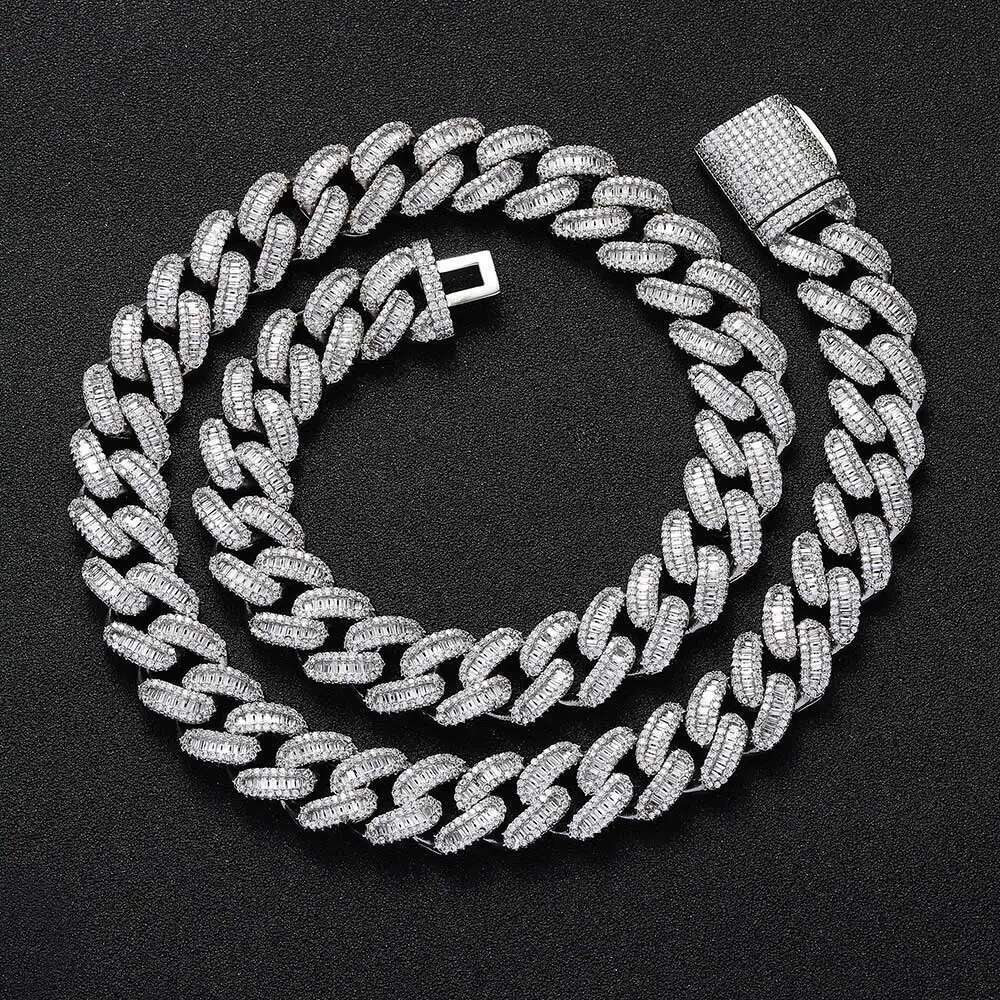 15mm Zircon Cuban k Chain Iced Out In hand-set Simulated Dia Stones Bg Miami CZ Necklace Gift for Her/Him