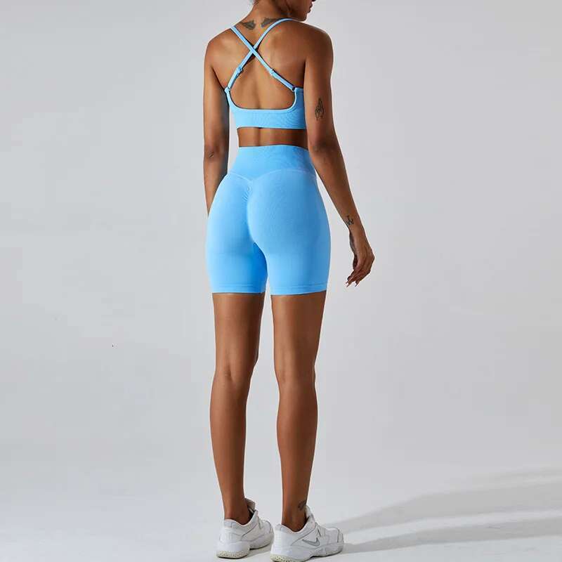 Seamless Yoga Set Women Workout Sets 2 Pieces Gym Suits Ribbed Crop Tank High Waist Shorts Outfits Fiess Running Athletic Wear