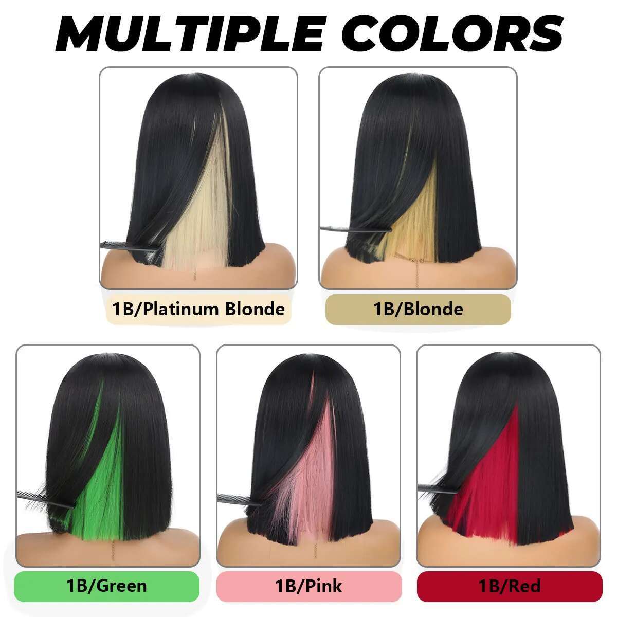 Wigs Synthetic Short Straight Wig Women Shoulder Length Green Red Pink Yellow Bob For Daily Party Use