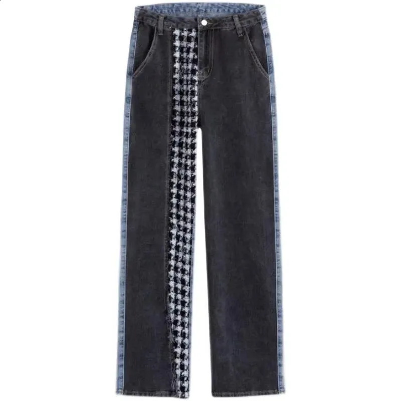 American washed multi pocket work jeans Y2K retro womens street black straight leg loose wide leg casual jeans 250224