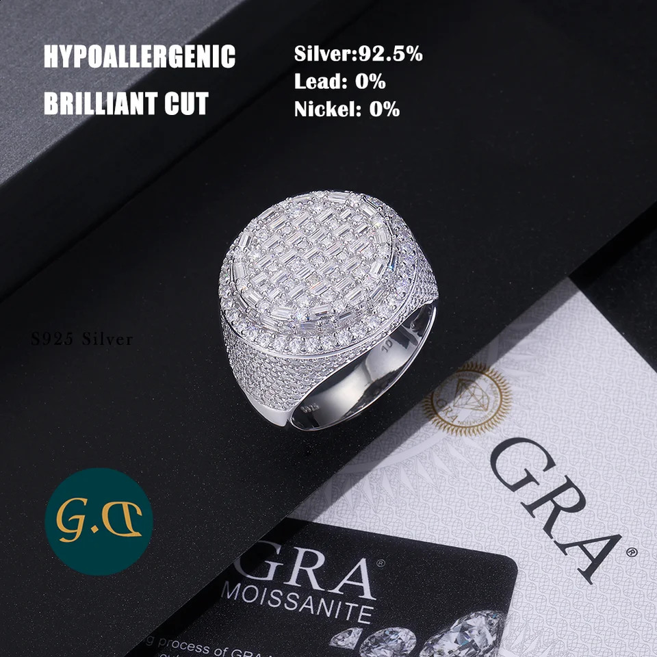 11.9 CTW Hip Hop Statement Diamond Ring for Men 18K Gold Plated S925 Sterling Silver with Bold Urban n 250227