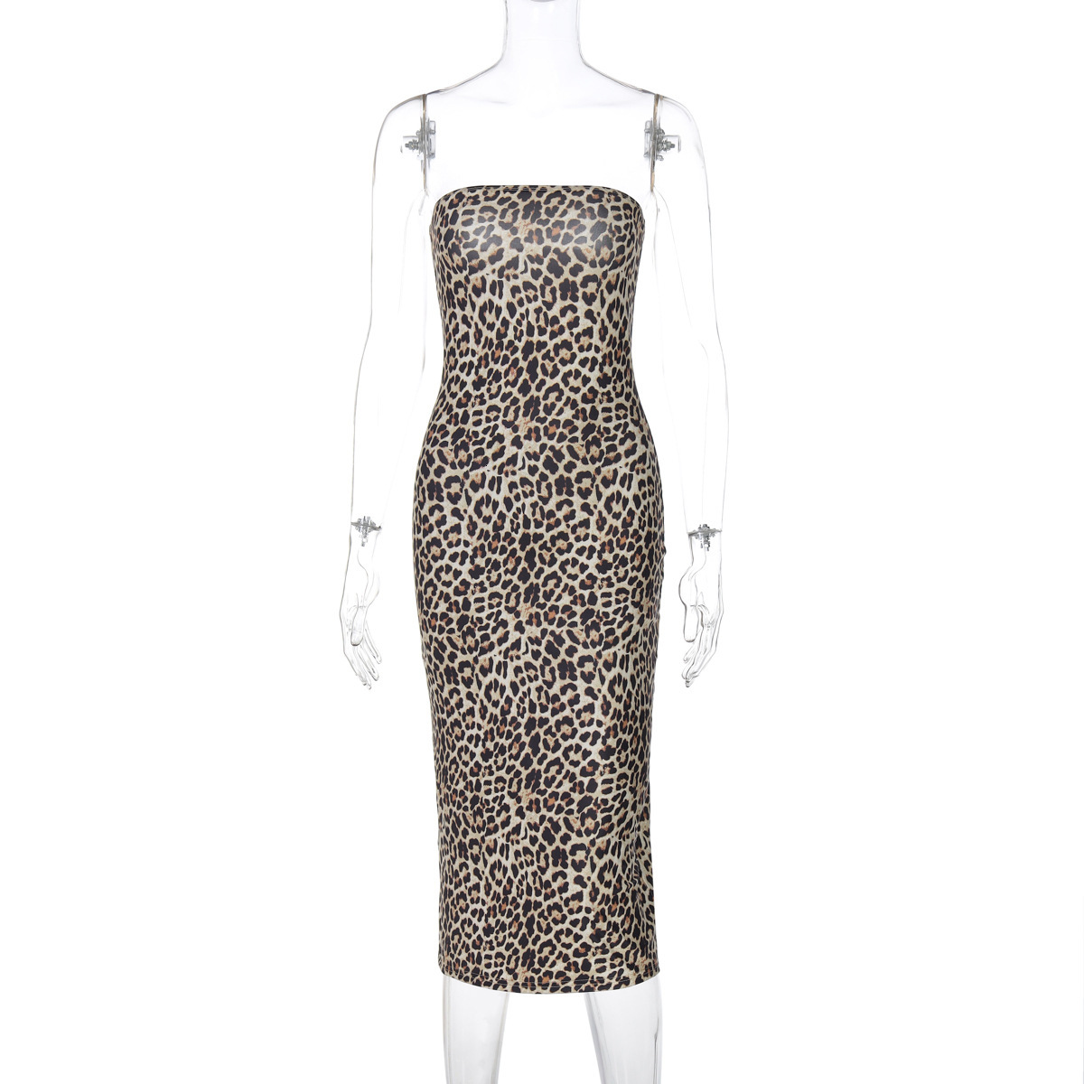 Hot Selling Women's Clothing New4 Autumn And Winter New Product Fashionable Printed Sexy Slit Leopard Print Strapless Dress For Women