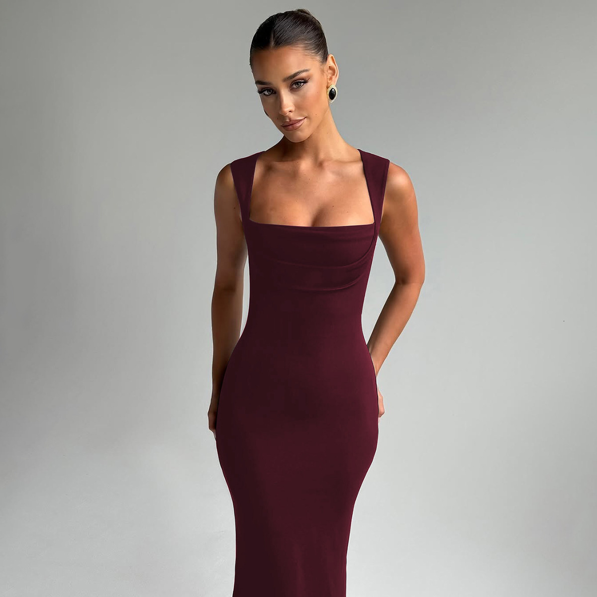 Women's Clothing 2025 Spring/Summer New Product Fashionable Temperament Slim Fit Square Neck Sleeveless Waist Cinching Slimming Dress