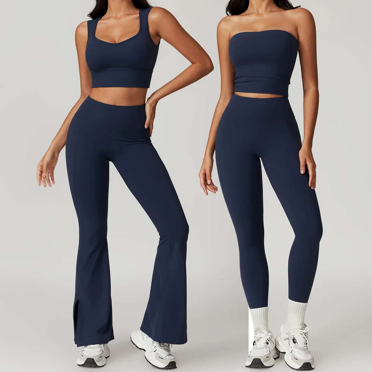 Yoga 2 Piece Women Workout Bra Cropped Sexy Tight-Fitting Sports Set High Waist Gym Flares Legging Fiess Wear 8793