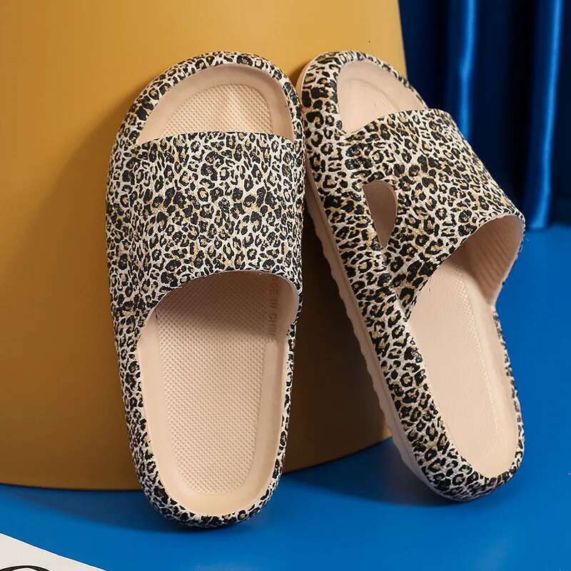 Thick Platform Leopard Slippers for Women Home Soft Sole Pillow Slides Sandals Woman 2025 Summer Beach Non Slip Flip ps 44-45