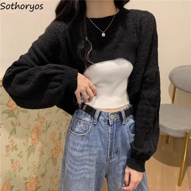 Cutting sweaters for women shrugging shoulders spring fashion hollow Bolero elegant Harajuku cool girls street Knitwear strapless clothing 250225