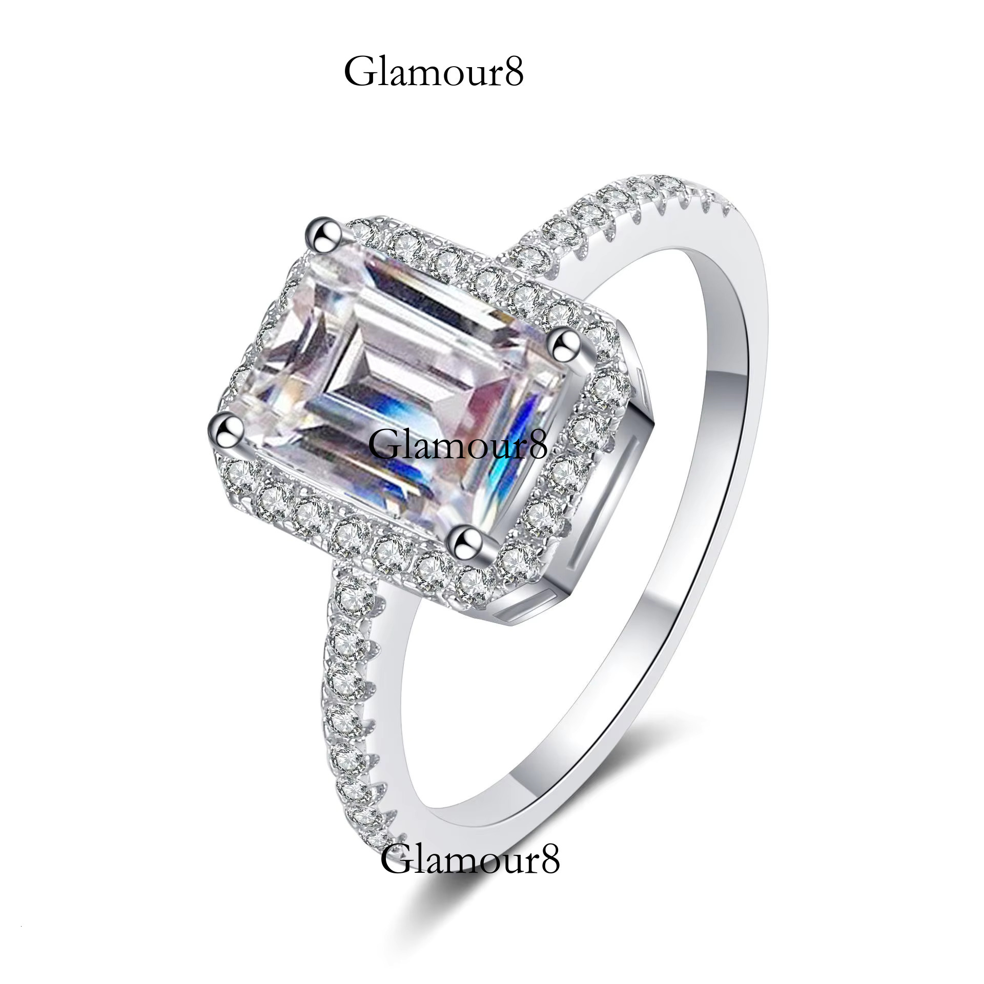 S Pure Sier Four Claw Square Sugar Emerald Radiant Cut Wedding Silica Ring