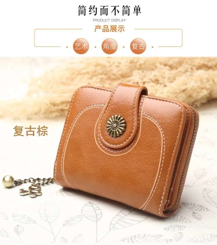 Women's Retro Wallet Oil Leather Wallet Women's Zipper Coin Wallet Credit Card Clip Wallet