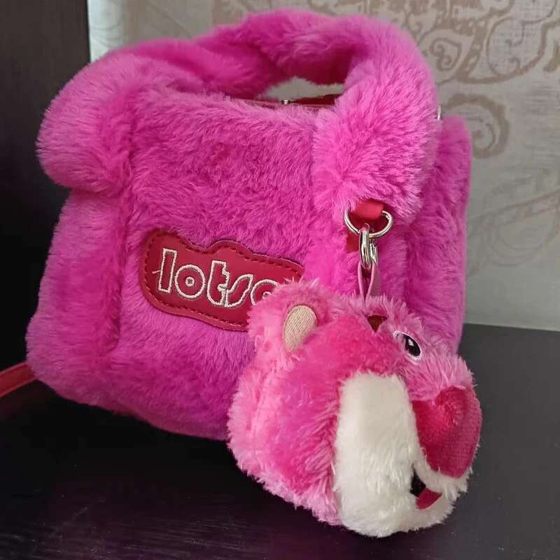 Fashion Faux Fur Small Tote Bags For Women Designer Handbag And Purse New In Letter Cartoon Bear Top Handle Shoulder