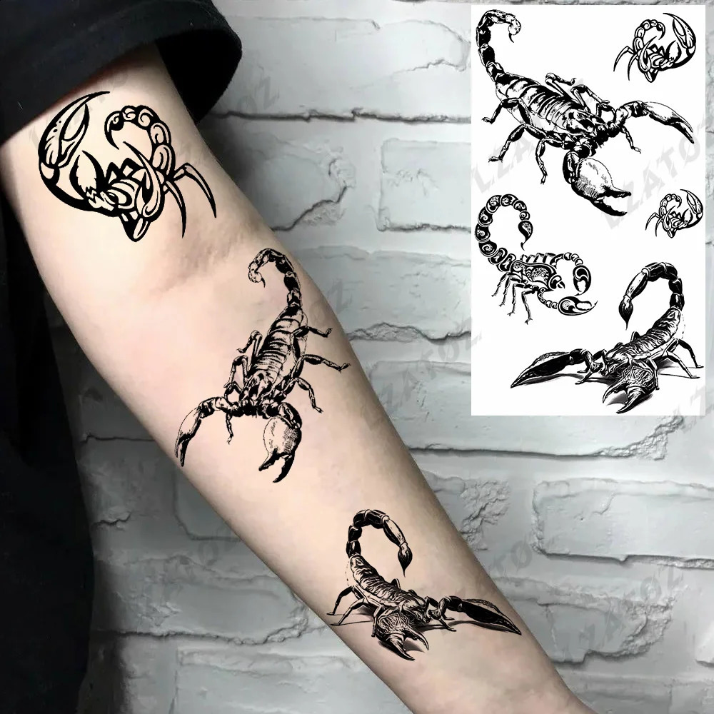 Realistic Scorpion Animal Temporary Tattoos For Men Adults Lion Butterfly Wolf Snake Tattoo Sticker Hand Washable 250219