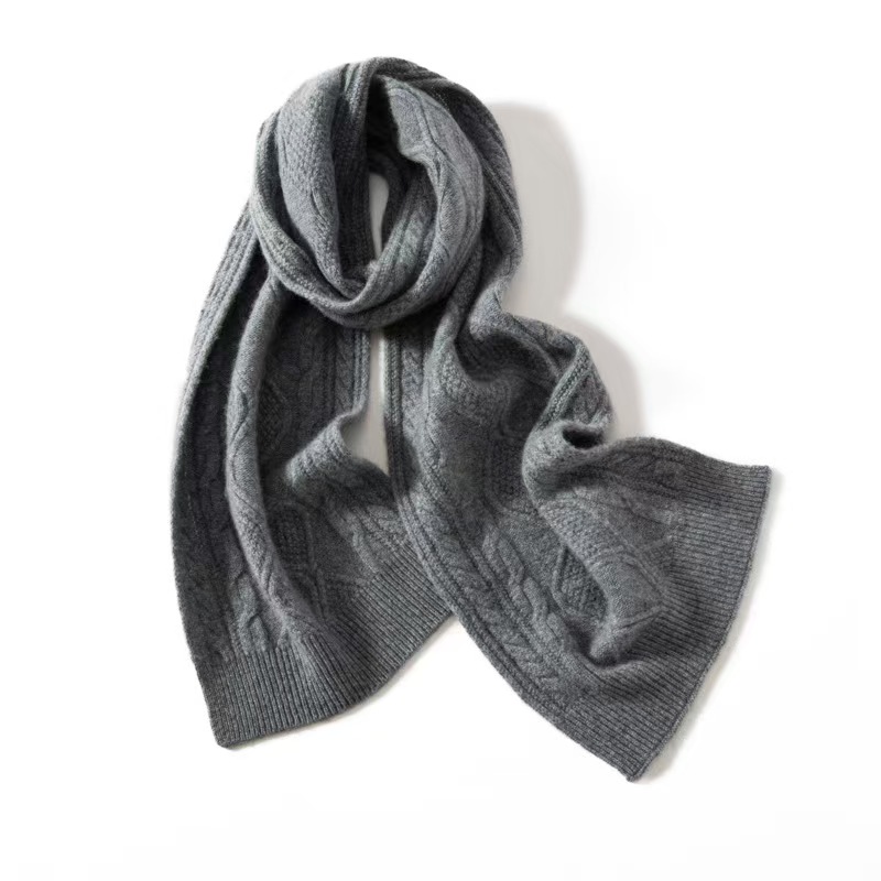 K034 Cashmere scarf for women, solid color cable neck gaiter, warm fashion, thickened and lengthened knitted scarf, simple and versatile neck scarf