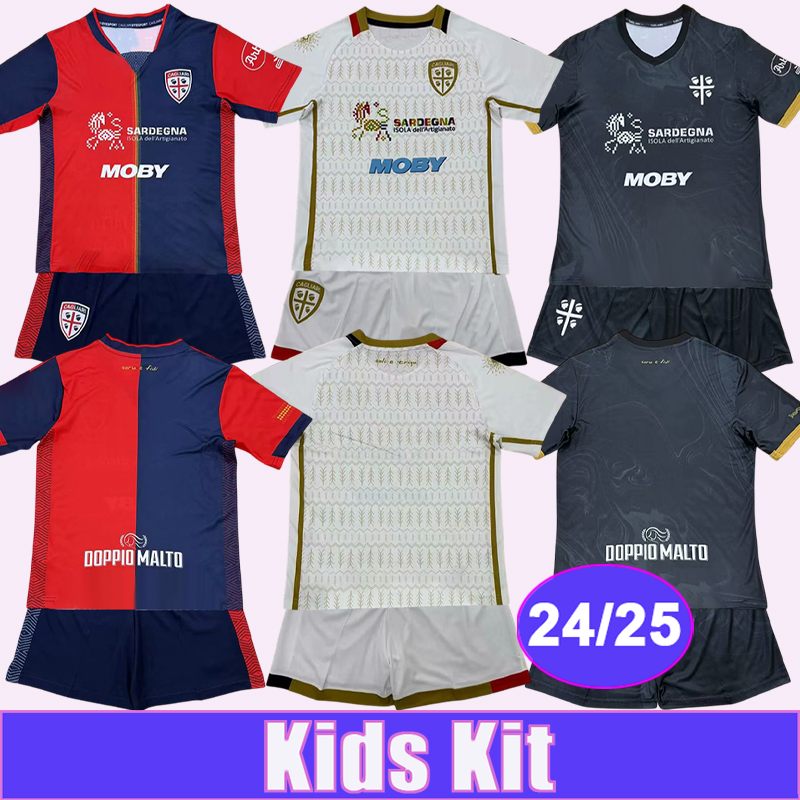 24 25 Cagliari Calcio Kids Kit Soccer Jerseys DEIOLA VIOLA LAPADULA ADOPO LUPERTO HATZIDIAKOS AUGELLO Home Away 3rd Football Shirts