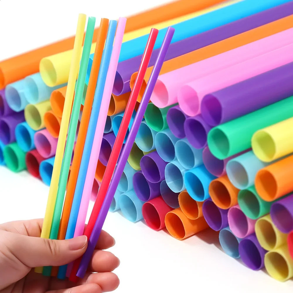 100Pcs Wide Large Disposable Straws Colorful Plastic Drinking Straws Wedding Party Birthday Milktea Juice Straw Bar Accessories 250228