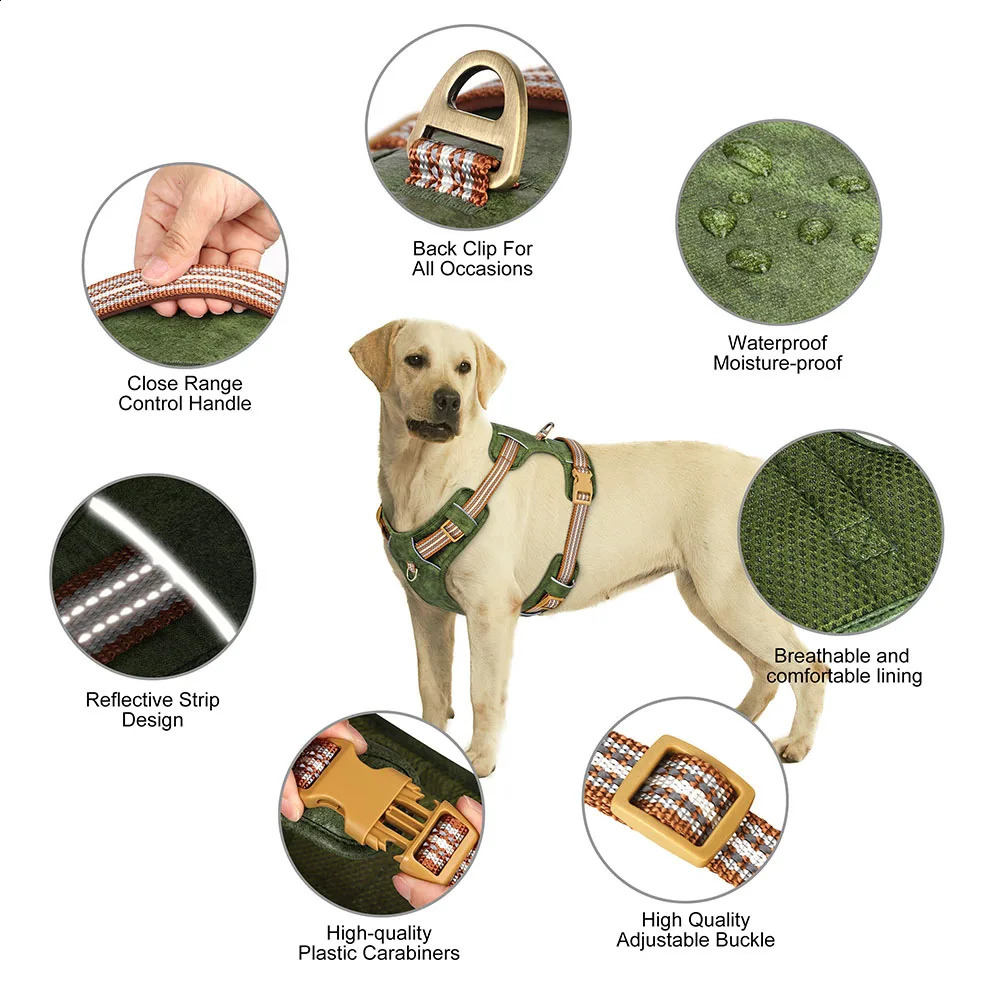 Waterproof PU Dog Harness Breathable Nylon Dog Harnesses Pet Training Walking Vest With Reflective Strip for Small Large Dogs 250224
