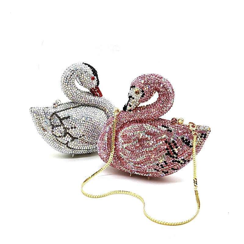Funny Swan Crystal Clutches Women Evening Handbag Dias Ladies Bridal Wedding Party Purses Bag