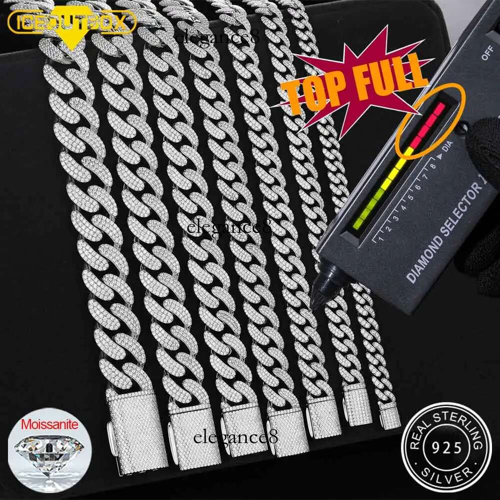 New 8-20mm S Sterg Sier Setting Cuban VVS Moissanite k Miami Chain Necklace For Men Singer Style Rap Hip Hop Jewelry