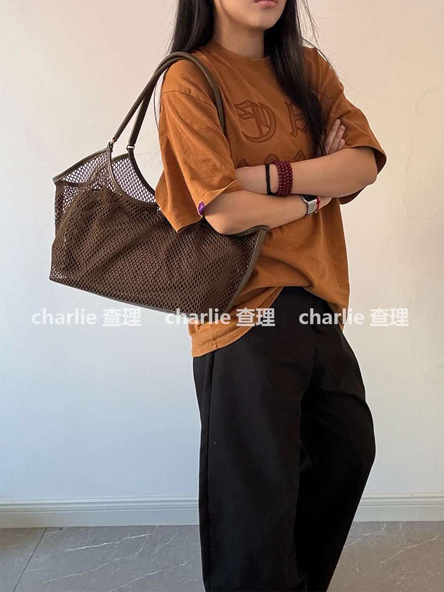 Women Large Capacity Mesh Travel Shoulder Casual Shopper Totes Beach Toy Storage Ladies Handbag Net Bag