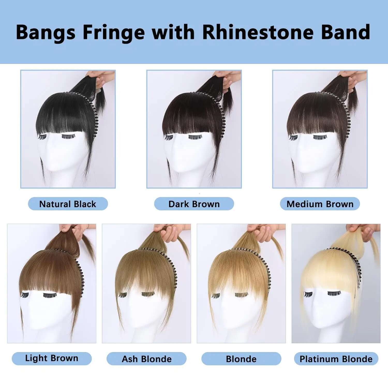Human Toppers Rhie Women Clip In Bangs With Band Straight Wiglets Hairpiece For Thinning Hair