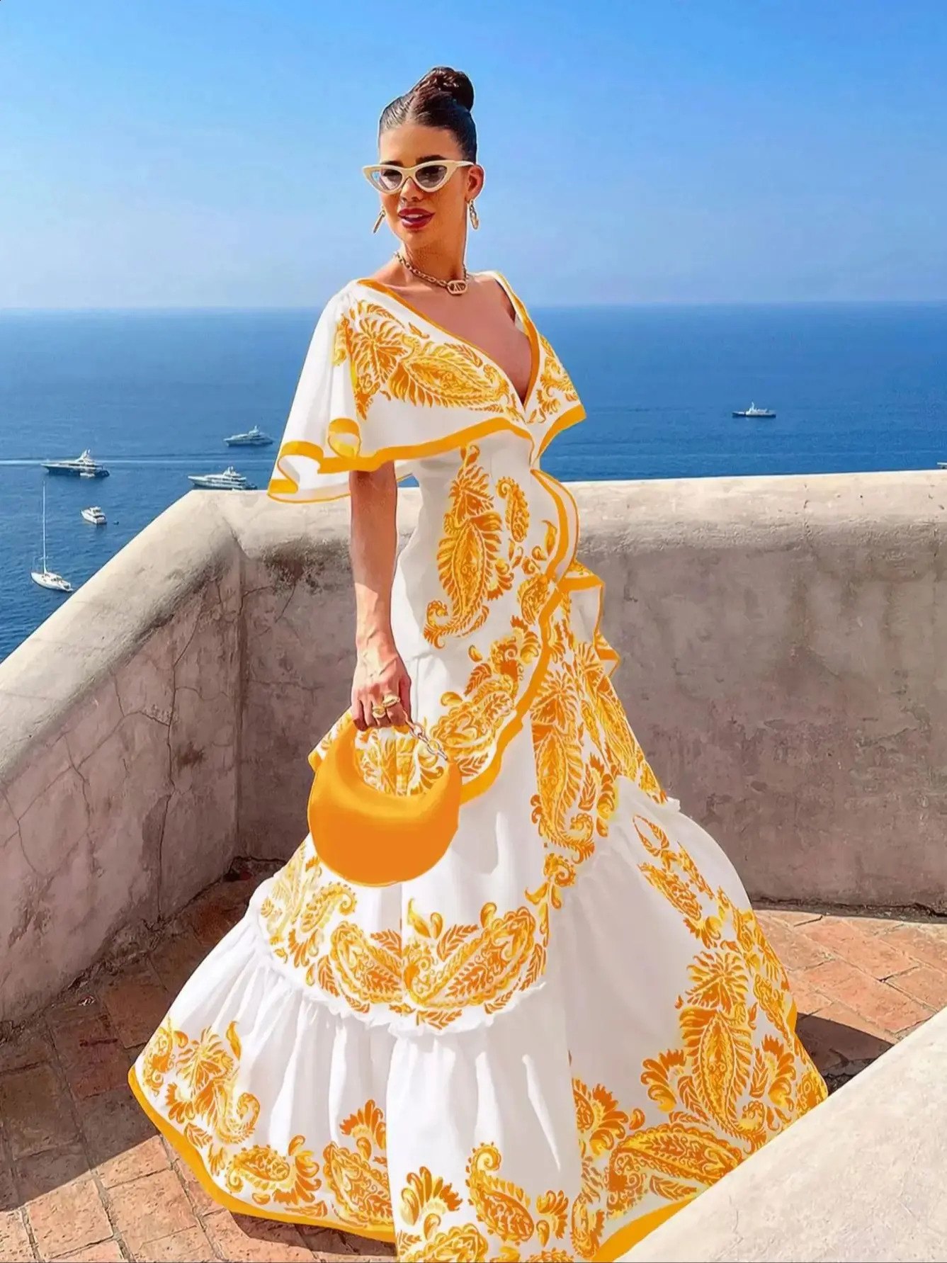 Shadow Cap Midi Dresses Women Cloak Sleeves Dress V Neck Halter Boho Summer Party Evening Female Dresses Summer Dress 250226