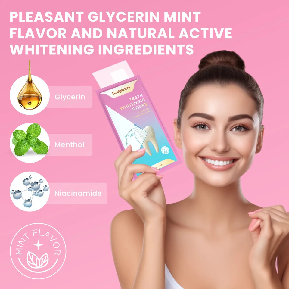 BODYACCEL Teeth Whitening Strips 14-Day Visible Whitening Gentle Non-Sensitive Stain Removal Color 250227