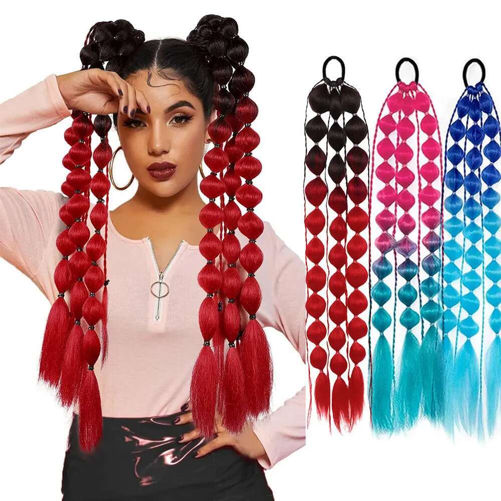 Synthetic Extensions 24" Colored Bubble Y2k Ponytail With Hair Tie For EDC Festival Rave Accessories