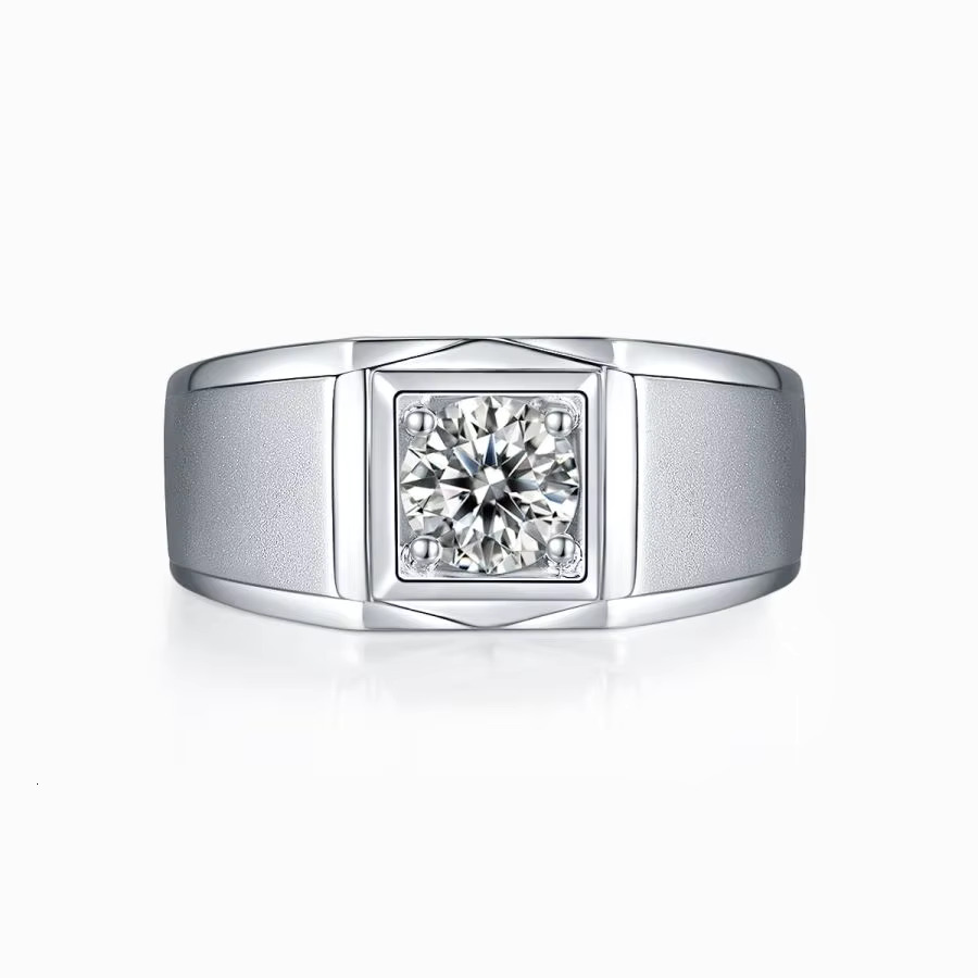 Pure Sier - Single Stone Wedding/Engagement/Anniversary Gift Men's 1 Moissanite Ring