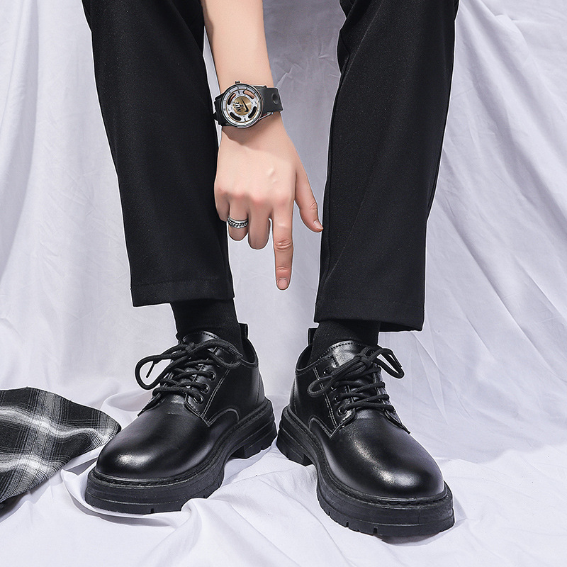 Douchuan Spring And Autumn New Martin Men's English Style Black Short Boots Versatile Casual Low Top Trendy Small Leather Shoes