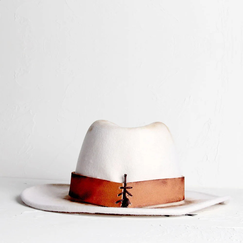 100% wool vintage womens Fedora hat wide Brim jazz hat womens felt church hat size 56-58CM 250228