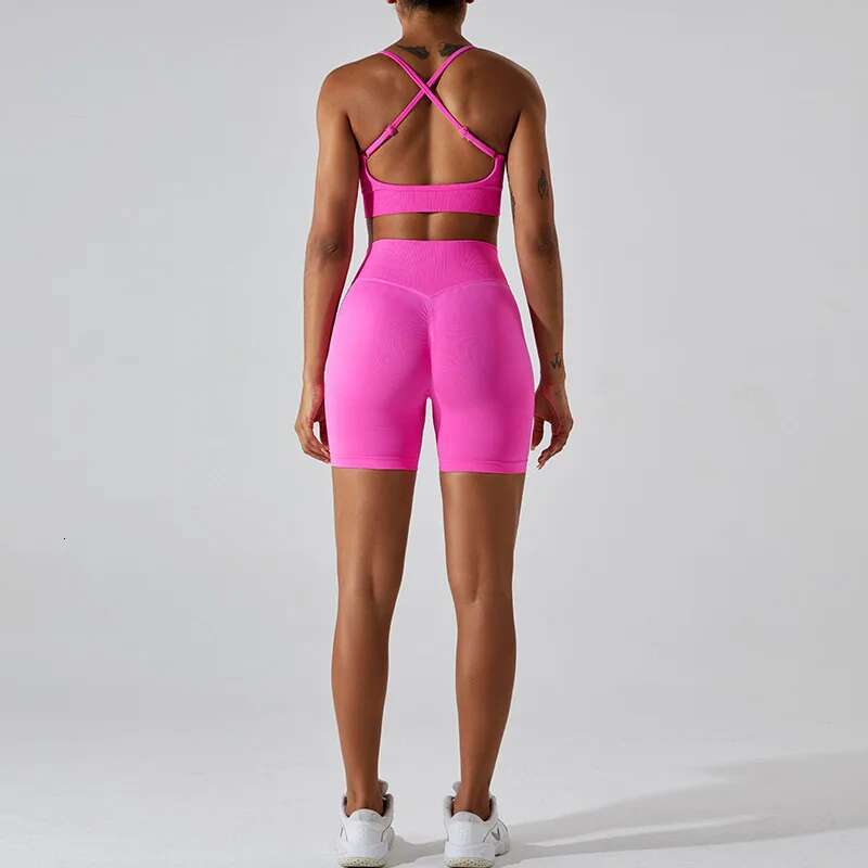 Seamless Yoga Set Women Workout Sets 2 Pieces Gym Suits Ribbed Crop Tank High Waist Shorts Outfits Fiess Running Athletic Wear