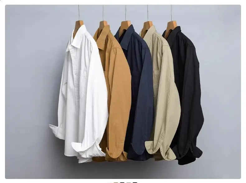 Japanese Men Long-sleeved Shirt Spring and Autumn Simple Trend Solid Color Cardigan Loose Casual and Versatile 250225