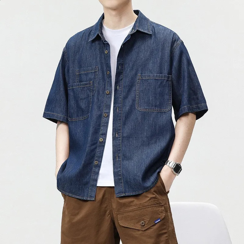 GIOIODenim shirt for men2025Spring Summer Loose MultiPocket Cargo Denim Casual Shirt 250226