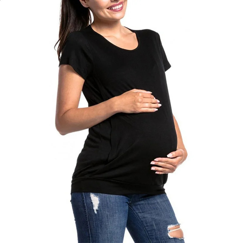 Womens Maternity Clothes Breastfeeding Clothing Short Sleeve Pregnant Clothes Pleated Side Open Pregnancy T-Shirt Top 250228