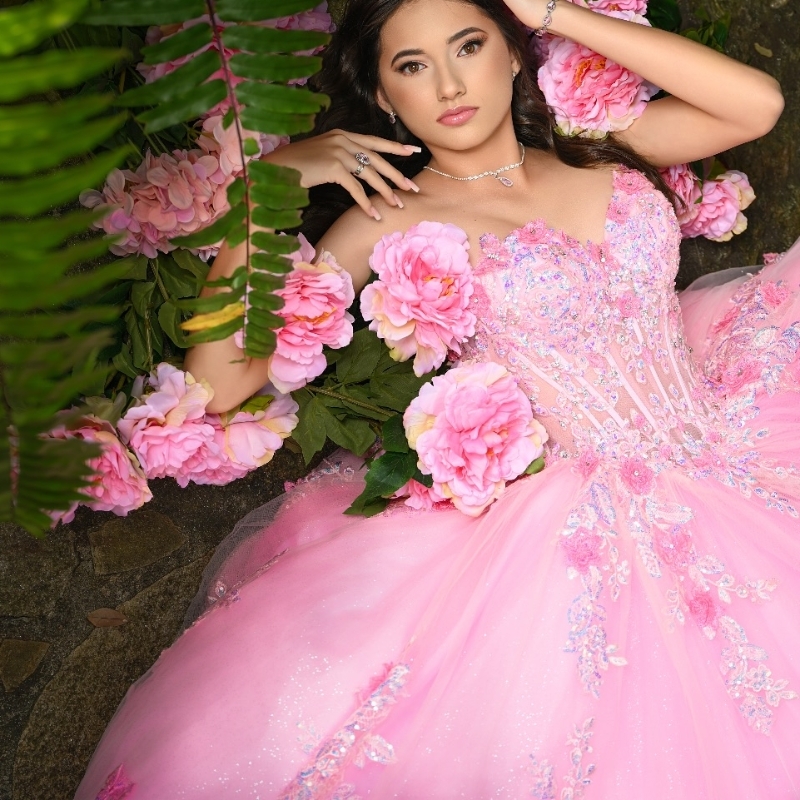 Pink Shiny Quinceanera Dresses Ball Gown Off Shoulder Applique Lace Beads Tull Corset Sweet 16 Dress Vestidos 15 De Anos