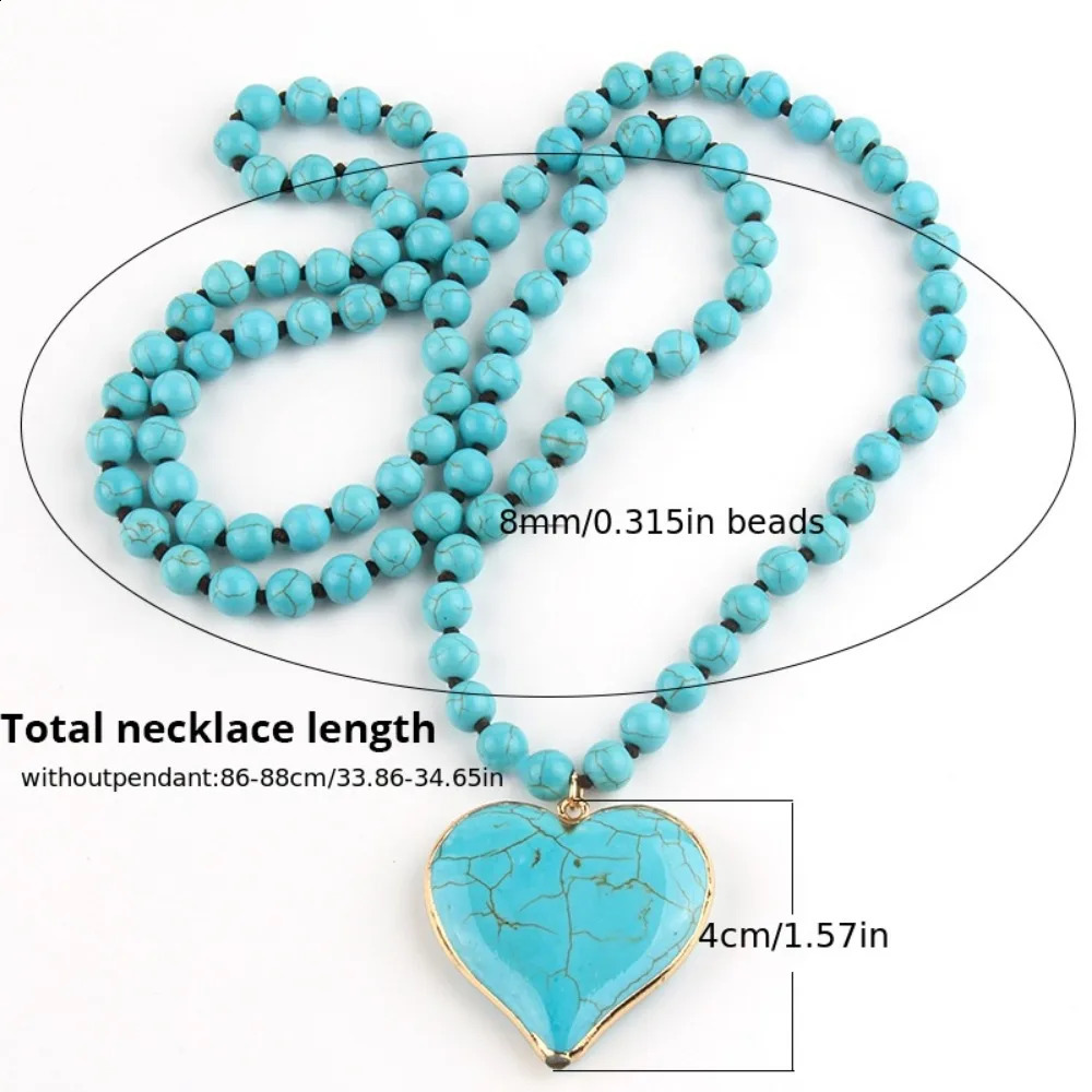 Bohemian Ethnic Style Turquoise Handmade Beads Vintage Long Necklace Love Stone Pendant Necklace Jewelry 250228