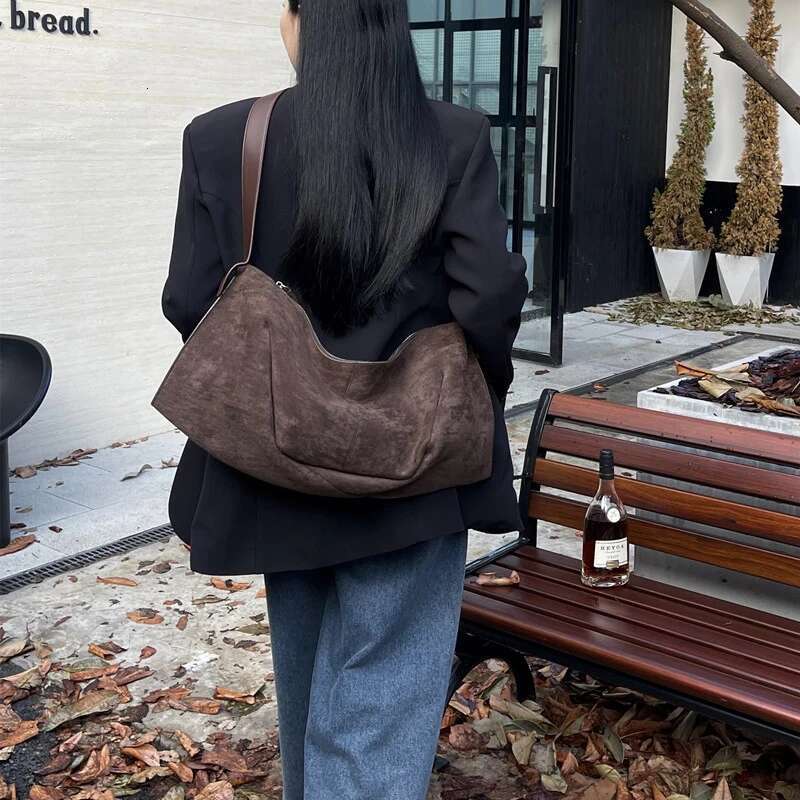 Vintage Faux Suede Slim Tote Bags For Women Designer Handbags And Purses New In Large Capacity Underarm Shoulder Bag