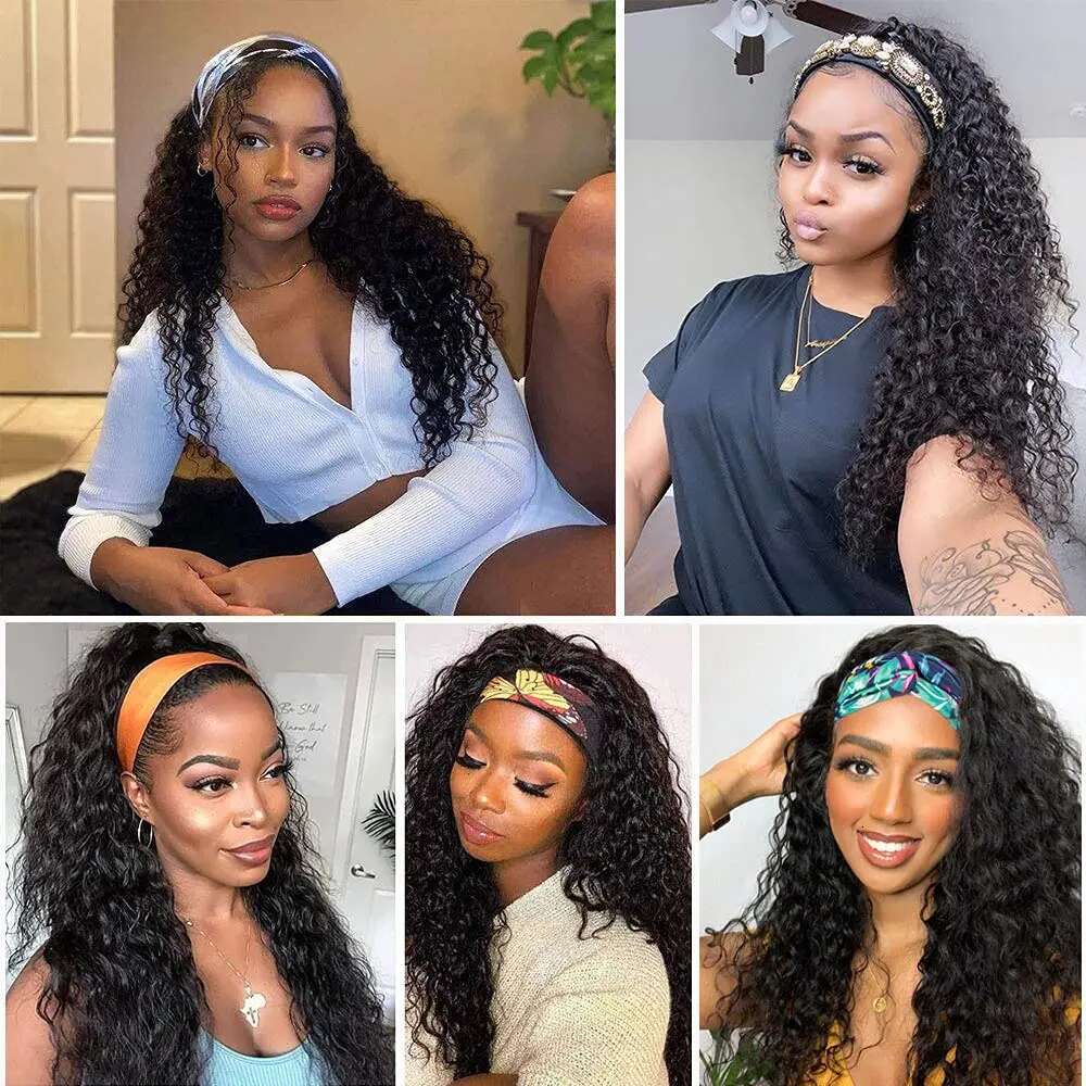 Black Women Synthetic 24Inch Wet And Wavy Headband Wig Curly Wave Long Wigs For Daily Party