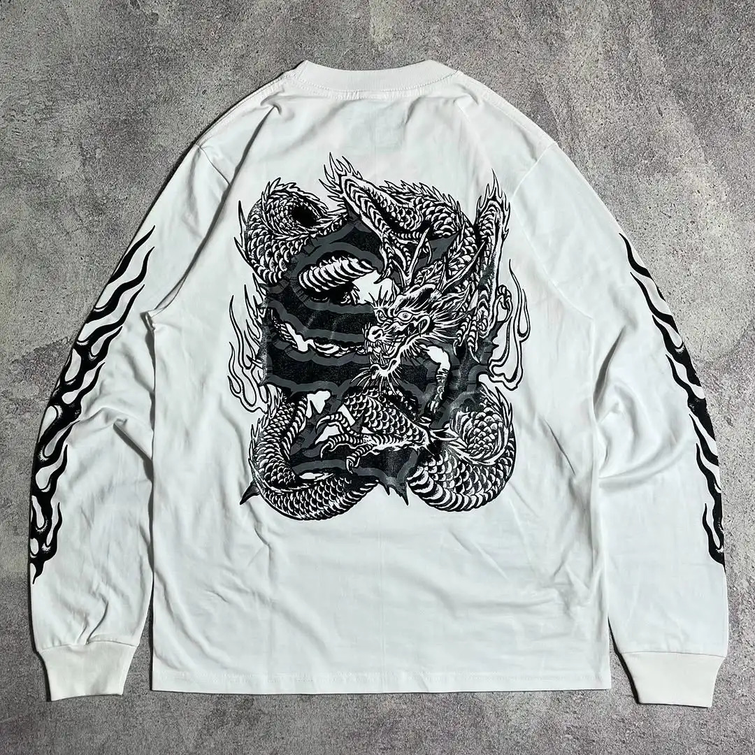 American Street Trend Dragon Elements Graffiti Art Demon Image Text Print Hoodie Mens Loose Sports Long Sleeve Couple Clothing 250228
