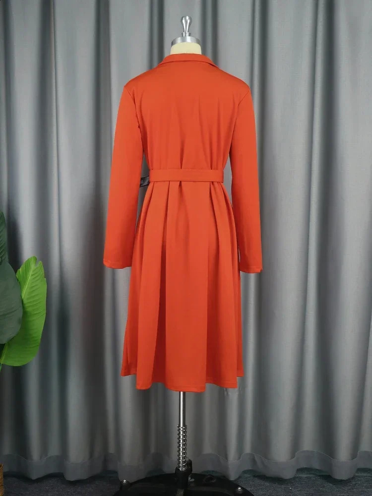 Office Dresses for Women Long Sleeve Button Down Notched Lapel Waist Belt A Line Midi Dresses Elegant Work Business Church Wear 250226