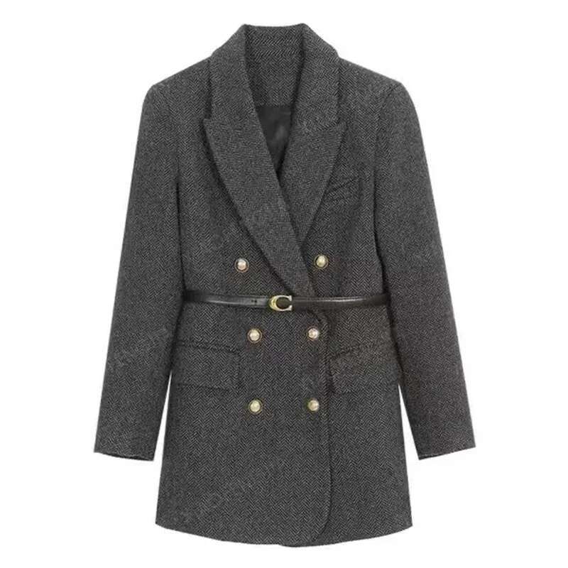 Vintage Elegant Female Wool Jacket 2025 New Temperament Double-Breasted Women Blazer Coat Autumn Winter Ladies Suit Tops Outerwe