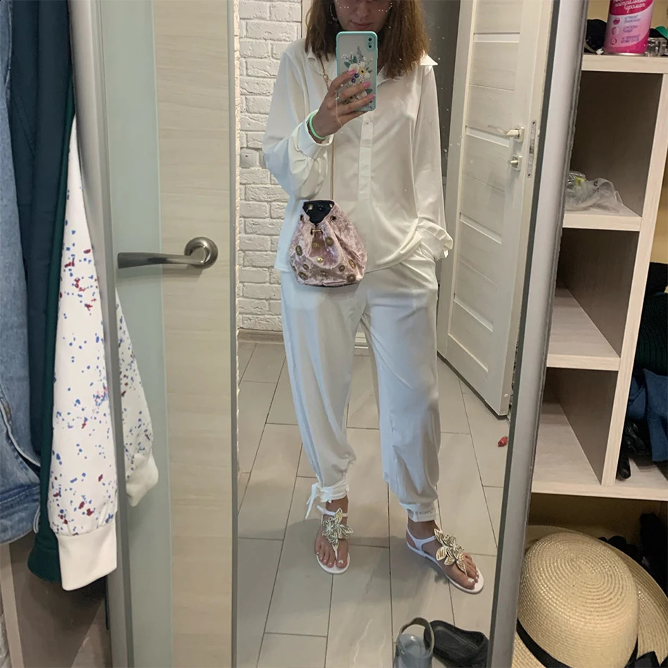 Spring 2 Piece Set Women Tops and Pants Tracksuit Casual Solid Suit Long Sleeve Vneck Shirt Loose Sportwear Outfit 250225