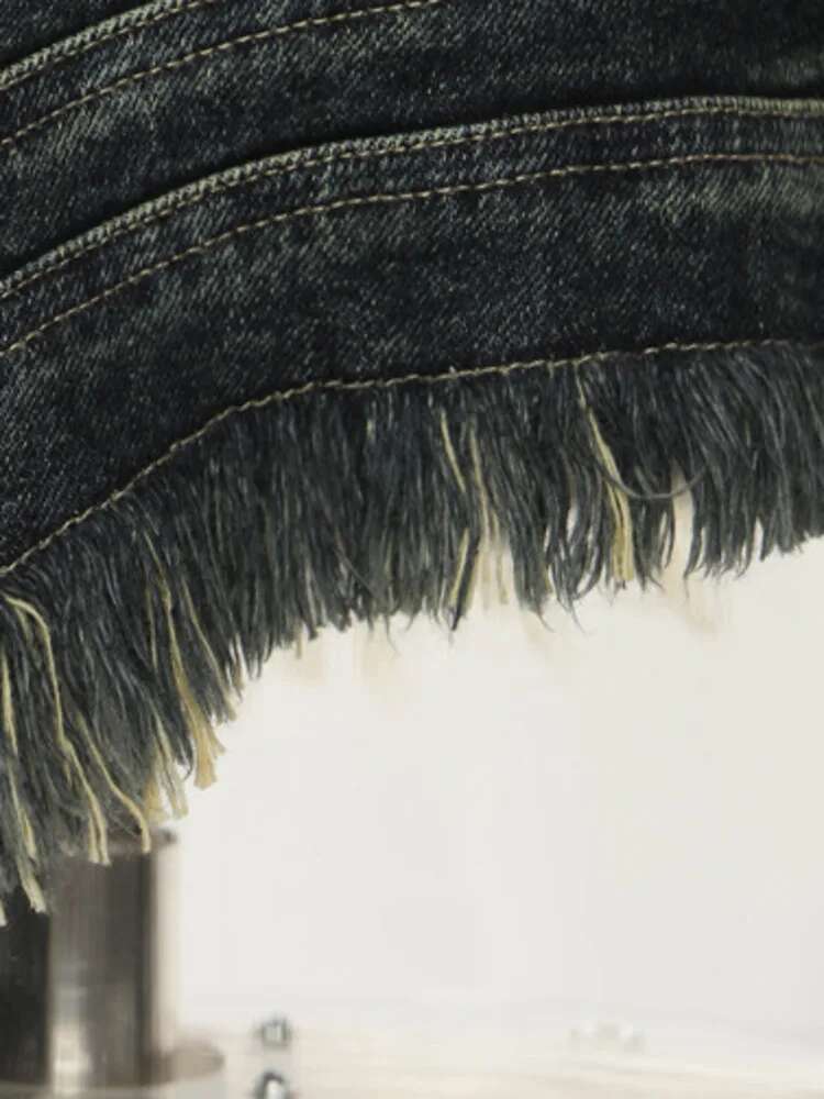 Heavy Industry Irregular Patchwork Burr Turn-Down Collar Design Chic Women's Denim Coats Autumn Winter New Zm207