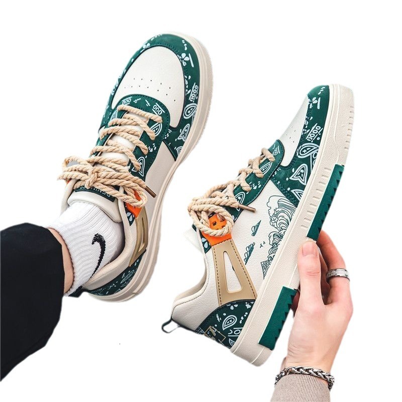 Men S Summer New Breathable Canvas Skateboarding Shoes Korean Edition Student Designer Fashion Multi Functional White Thick Soled Sports Board Shoes M