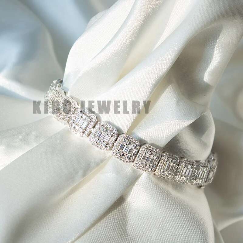 Kibo Hip Hop Jewelry Iced Out 9mm Width Sterg Sier Men Baguette Moissanite Cluster Tennis Bracelet