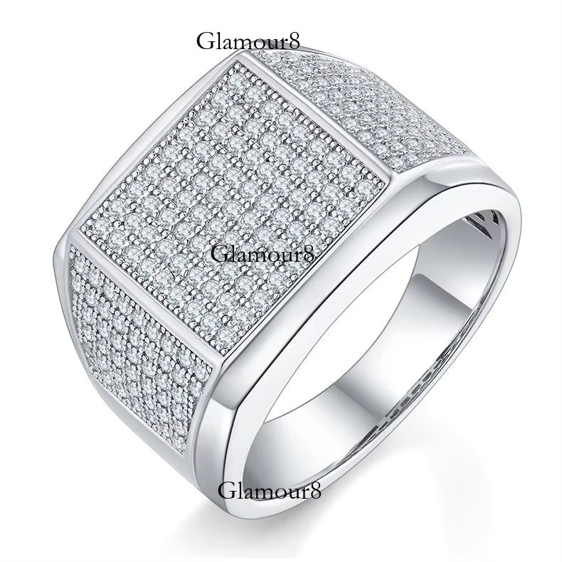 Fashionable Men's Moissanite Ring S Sier, Gold Plated, Hip Hop Style, Party and Street Fashion Gift Available