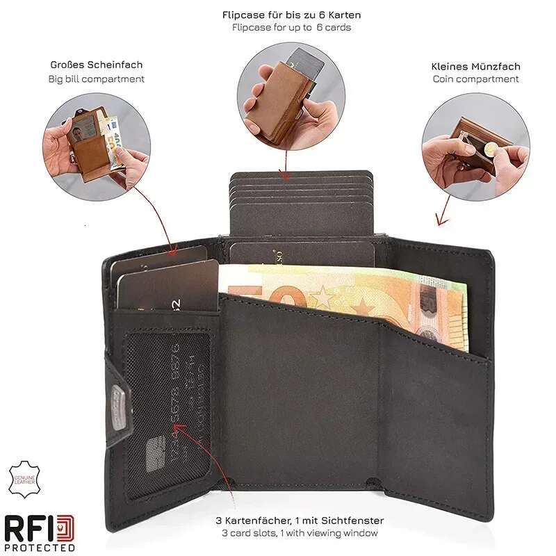 Pop Up Multi Slot RFID Card Holder Real Cow With Compartment Paper Currency Male And Female Coins Designer Wallet