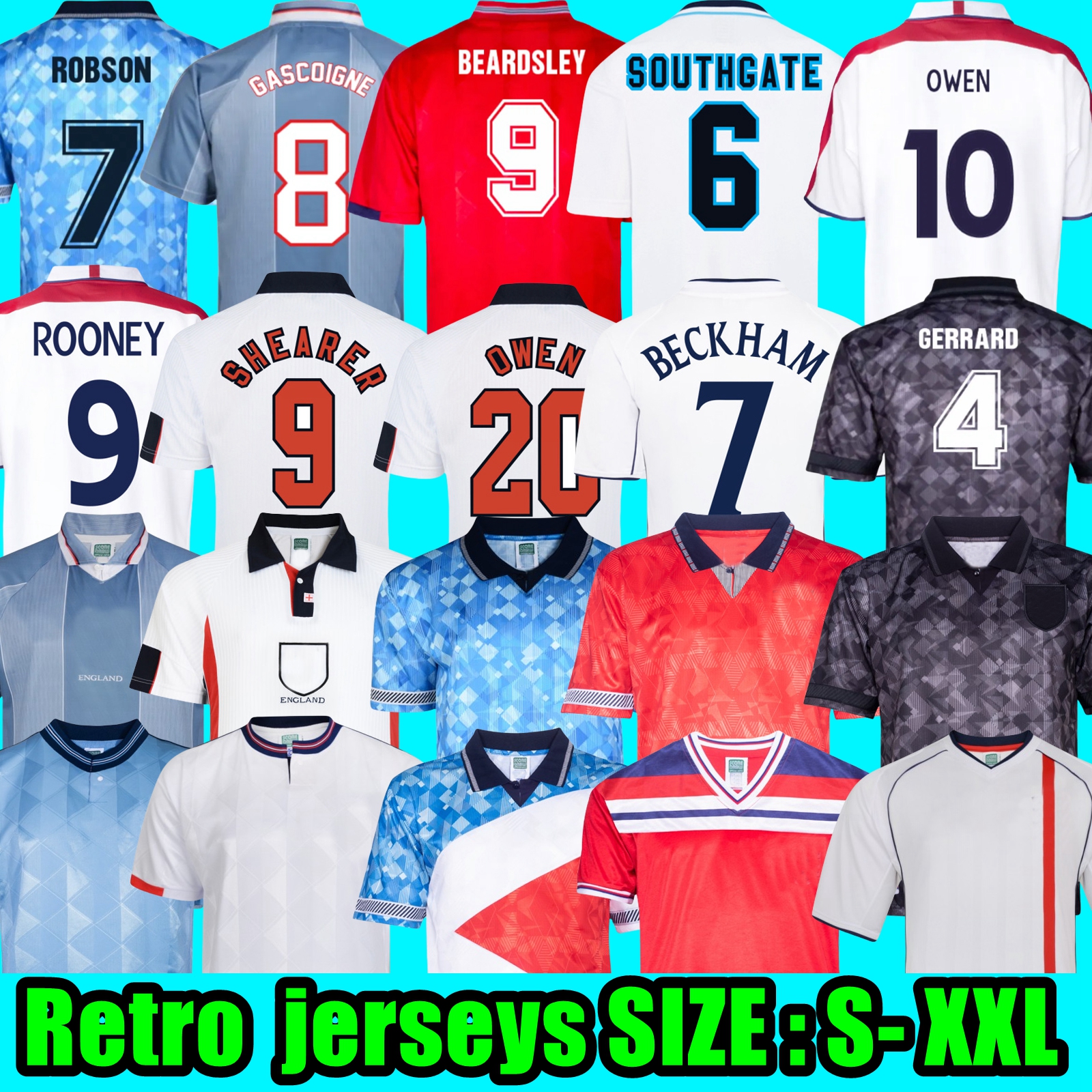 1990 1996 Euro SHEARER GASCOIGNE SOUTHGATE ENGLAND Retro Soccer Jerseys OWEN Vintage shirts ROONEY GERRARD LAMPARD 2000 02 04 06 Football Kit 2002 2006 1998