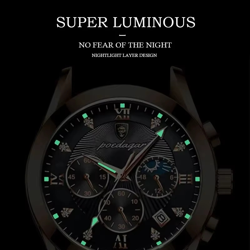 820 Watch Casual Chronograph Men's Watches Stainless Steel Band Business Wristwatch Quartz Clock With Luminous Pointers