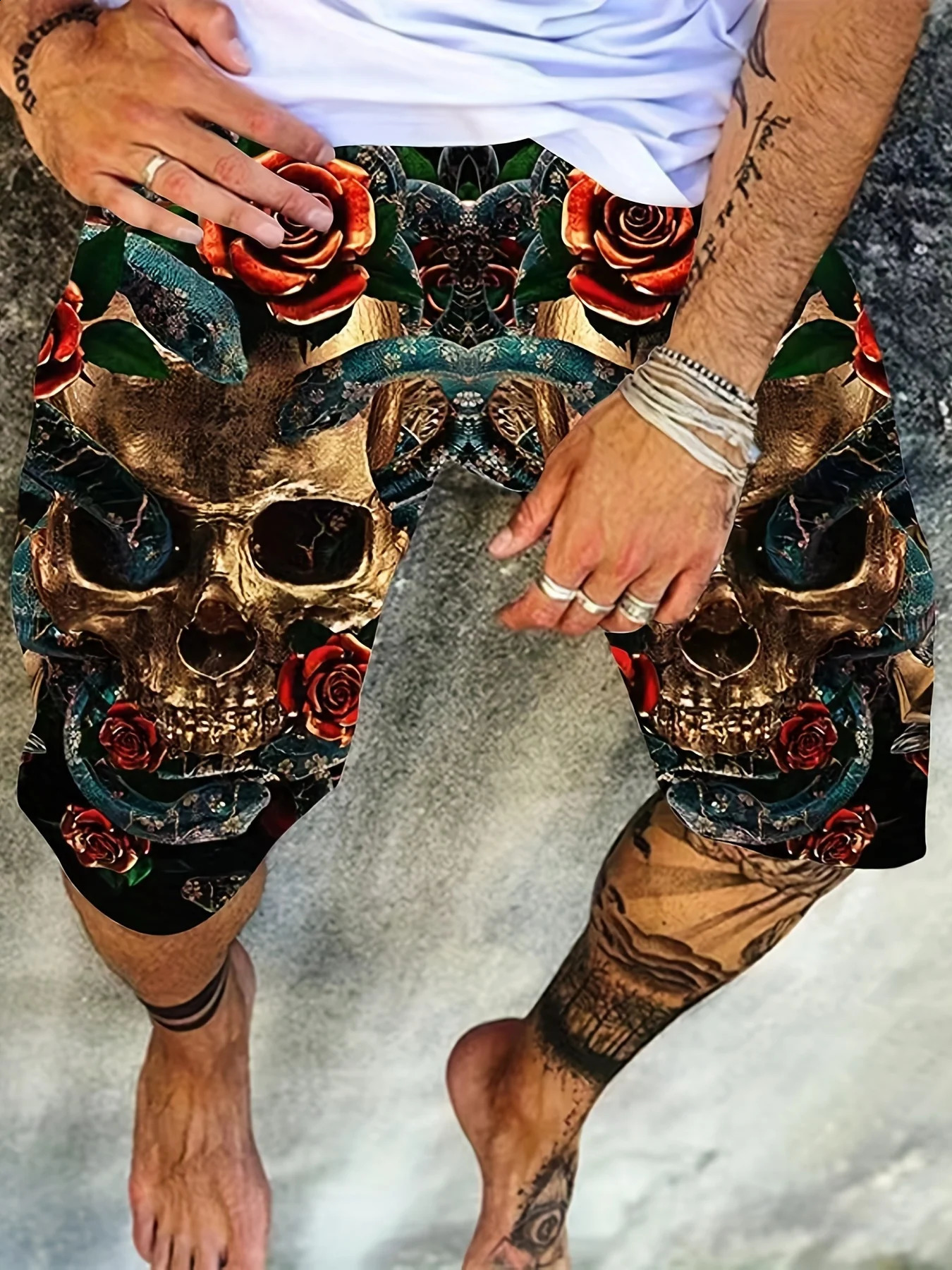 Fashionable3D printed skull print mens summer trendy cool soft beach loose shorts casual polyester fiber breathable shortsS5XL 250225